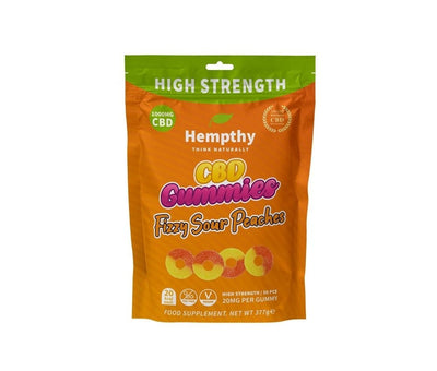 Hempthy CBD Gummies 1000mg Bag FIZZY SOUR PEACH RINGS - Vapestore Direct