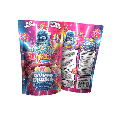Freezy Treats Gummy Clusters Freeze Dried Candy Packet Front And Back - Vapestore Direct